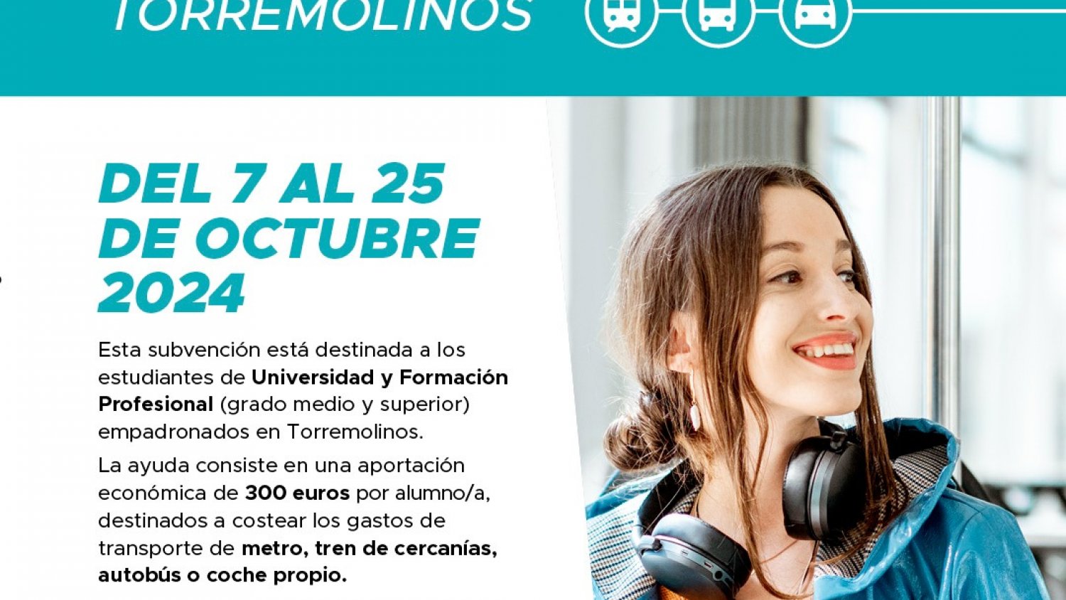 El Ayuntamiento de Torremolinos abre el plazo de solicitud de ayudas al transporte para estudiantes universitarios y de FP